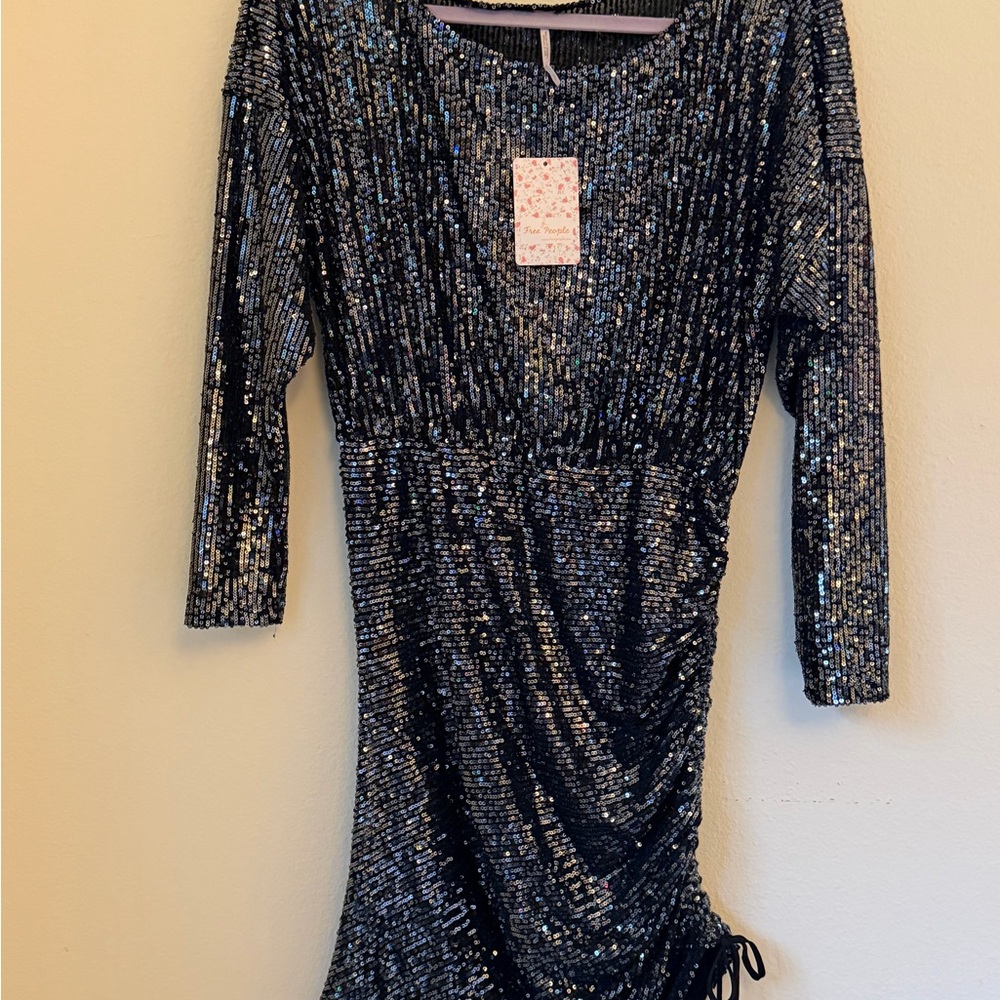 Free People Black Sequin Long Sleeve Dress